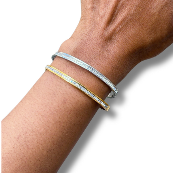Justine I Bracelet jonc en acier inoxydable et zircons