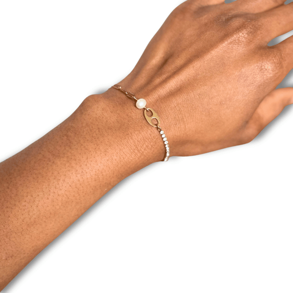 Julia I Bracelet en acier inoxydable, zircons et perle d’eau douce