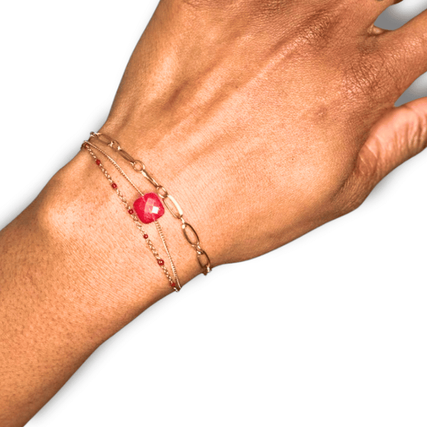 Sophia  I Bracelet multirangs en acier inoxydable et pierre naturelle