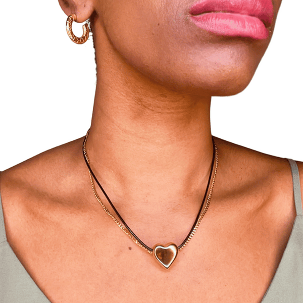 Valentine I Collier en acier inoxydable et cordon en similicuir